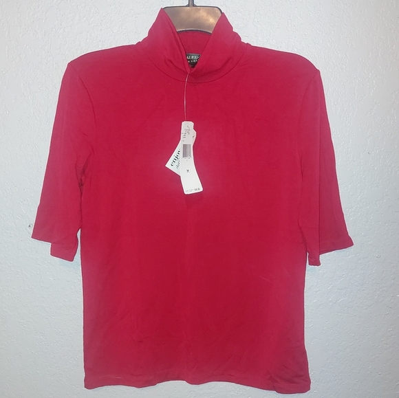 Lauren Ralph Lauren Women's Red Stretch Jersey Turtleneck, Medium NWT - Picture 1 of 5